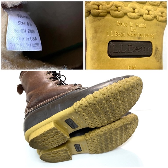 L.L. Bean 10" Shearling-Lined Leather Lace Up Duck Boots in Brown Size 8 #230121 - Picture 11 of 12